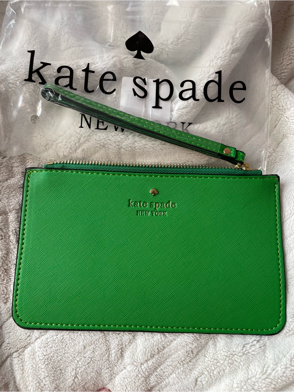 kate spade Bright Green Saffiano Leather Wristlet with Gold Hardware